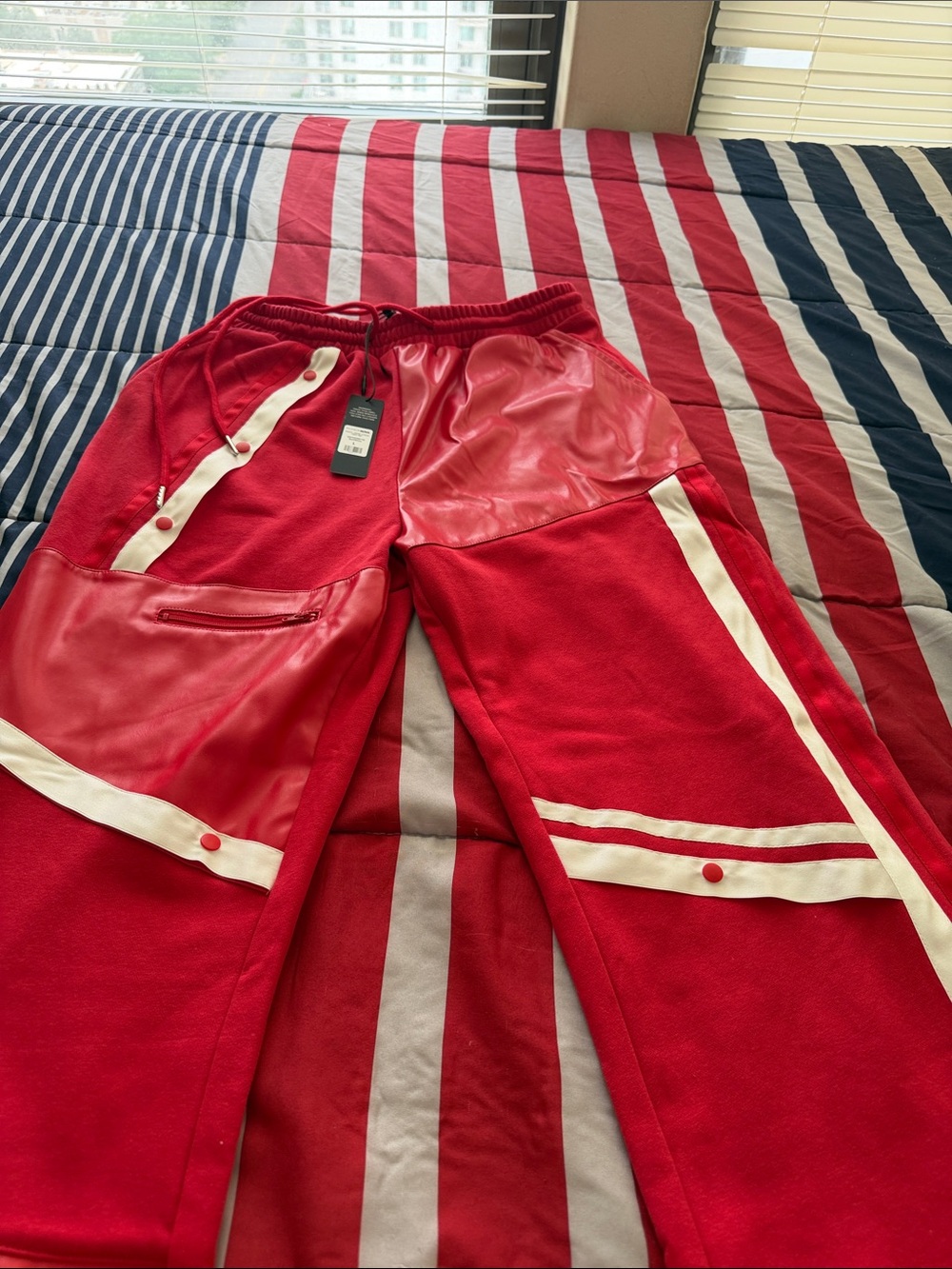 Fashion Nova Red & White Mixed-Media Jogger Pants - Picture 15 of 16